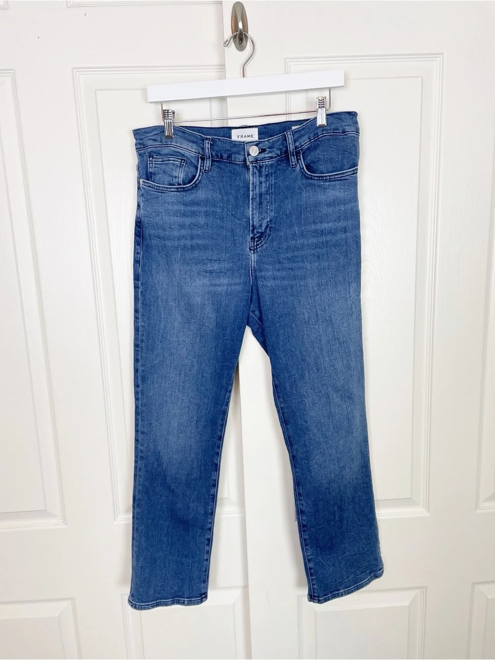 FRAME Le High Straight Jeans Crossings Wash Sz 31